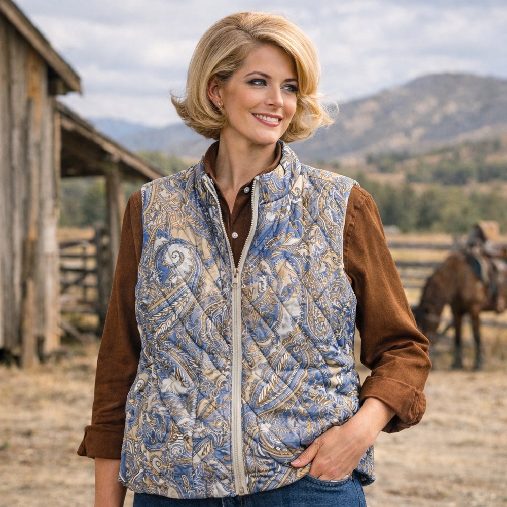 Ruby Rd. Blue and Brown Paisley Quilted Vest